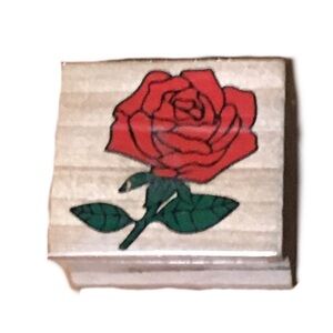 Wooden Stamp with Red Rose Design